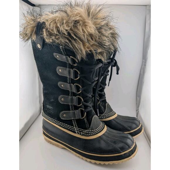 Sorel Women's Size 7 Joan Of Arctic Black Winter Boots Suede Fur NL1540-010 Tall - Picture 1 of 11